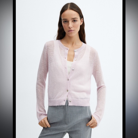 MNG by MANGO Sheer Sparkling Knit Cardigan - Pink, Size L - Picture 1 of 17